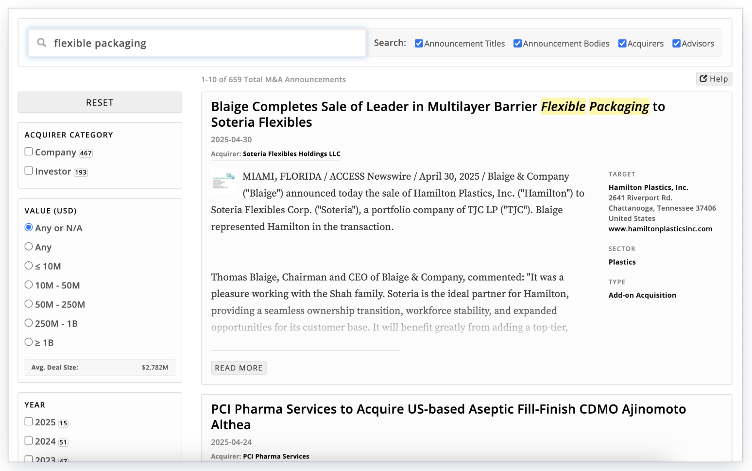 Track Recent and Historical M&A Activity