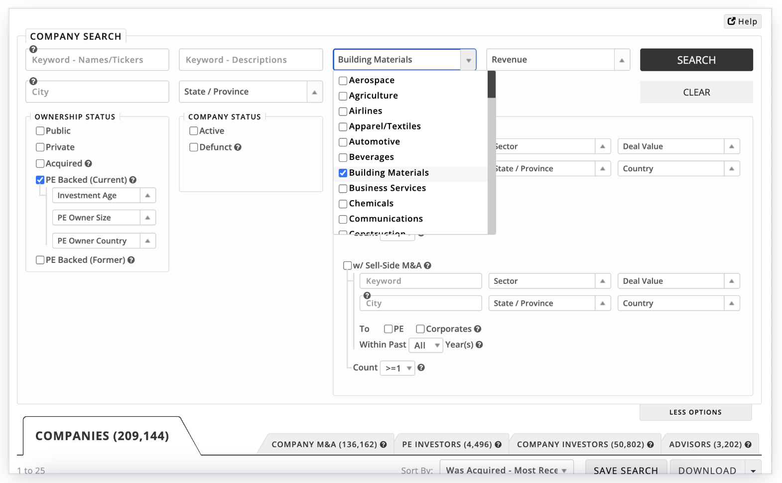 Target PE Backed Companies