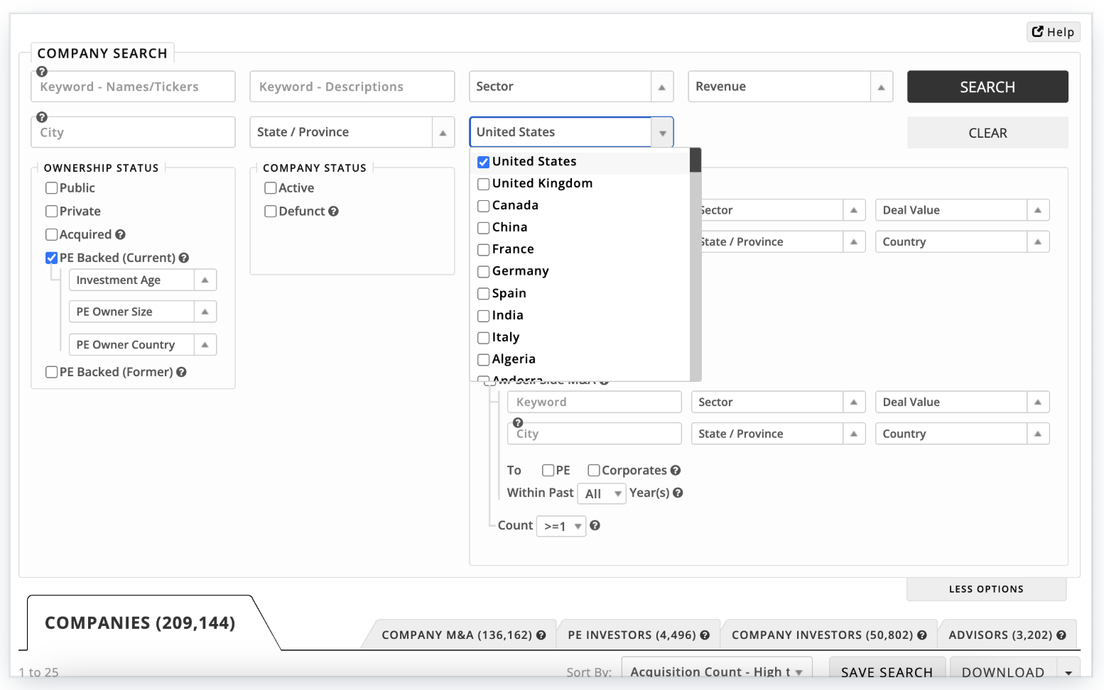 Target PE Backed Companies